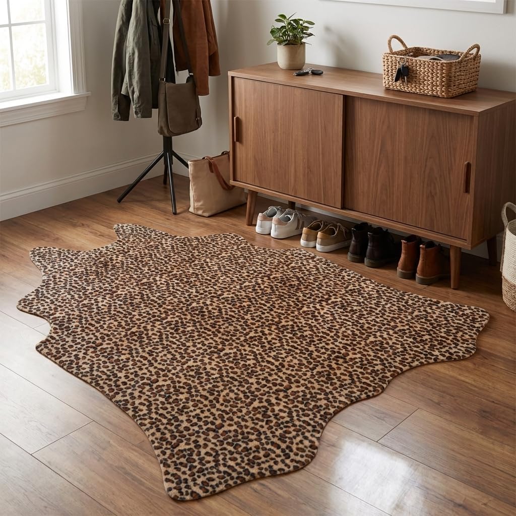 MustMat Faux Leopard Rug - Cheetah Print Rug,Area Rugs Western Decor (Light Brown, 5'2" x 6'6")