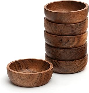 Acacia Wood Bowls: Handcrafted, Rustic, 6 Bowls of 3.75-inch, 0.25 liters Capacity Each