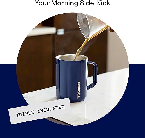 Miniatura 4 de Corkcicle Taza de café con triple aislamiento con tapa y asa, azul marino medianoche, 16 onzas, taza de viaje de acero inoxidable mantiene las