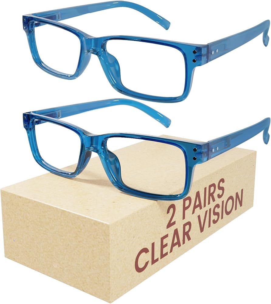 Eyekepper Blue Light Reading Glasses Men Women, Rectangular 2 Pack | Spring Hinges Computer Readers, Blue Ray Blocker, Anti Eye Strain/Reflective, Digital Screen Glare Blocking, UV Filter