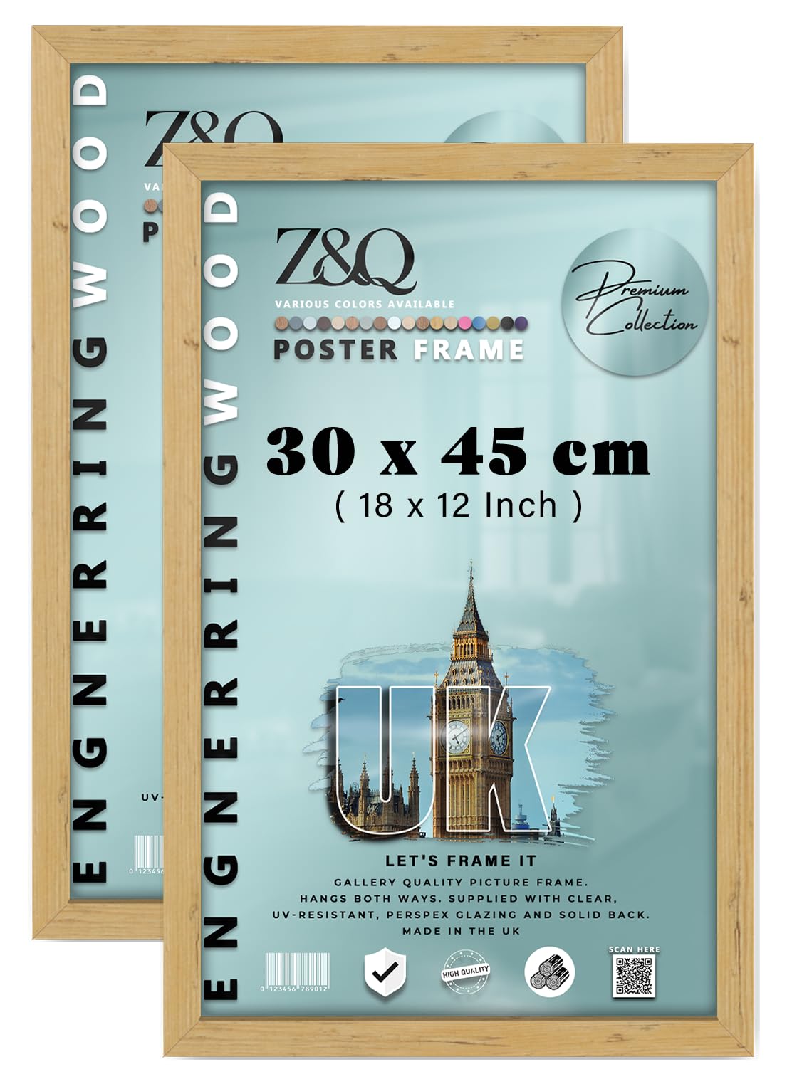 Z&Q Pack of 2 Classic Mdf Wood Finish (30 x 45 CM) Picture Frame | for Room Décor 18 x 12 Inch Frame with Portrait/Landscape Display Home Décor [ Pine ]