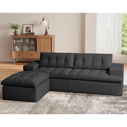 Cloud Sectional Boneless Sofa with Ottoman, Modular L Shaped Couch with Layered Cushion, Fluffy Comfy Couches for Living Room, No Assembly, Dark Grey