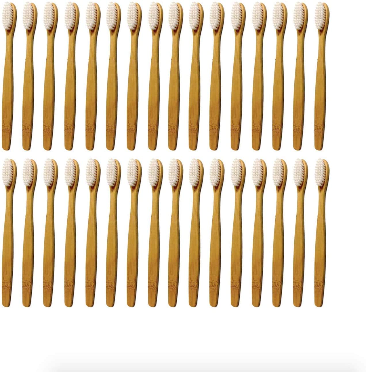 Confezione da 32 spazzolini da denti in bambù bianco con setole sbiancanti naturali e infuse di carbone – senza BPA, biodegradabili, setole senza colla, sane ed ecologiche.