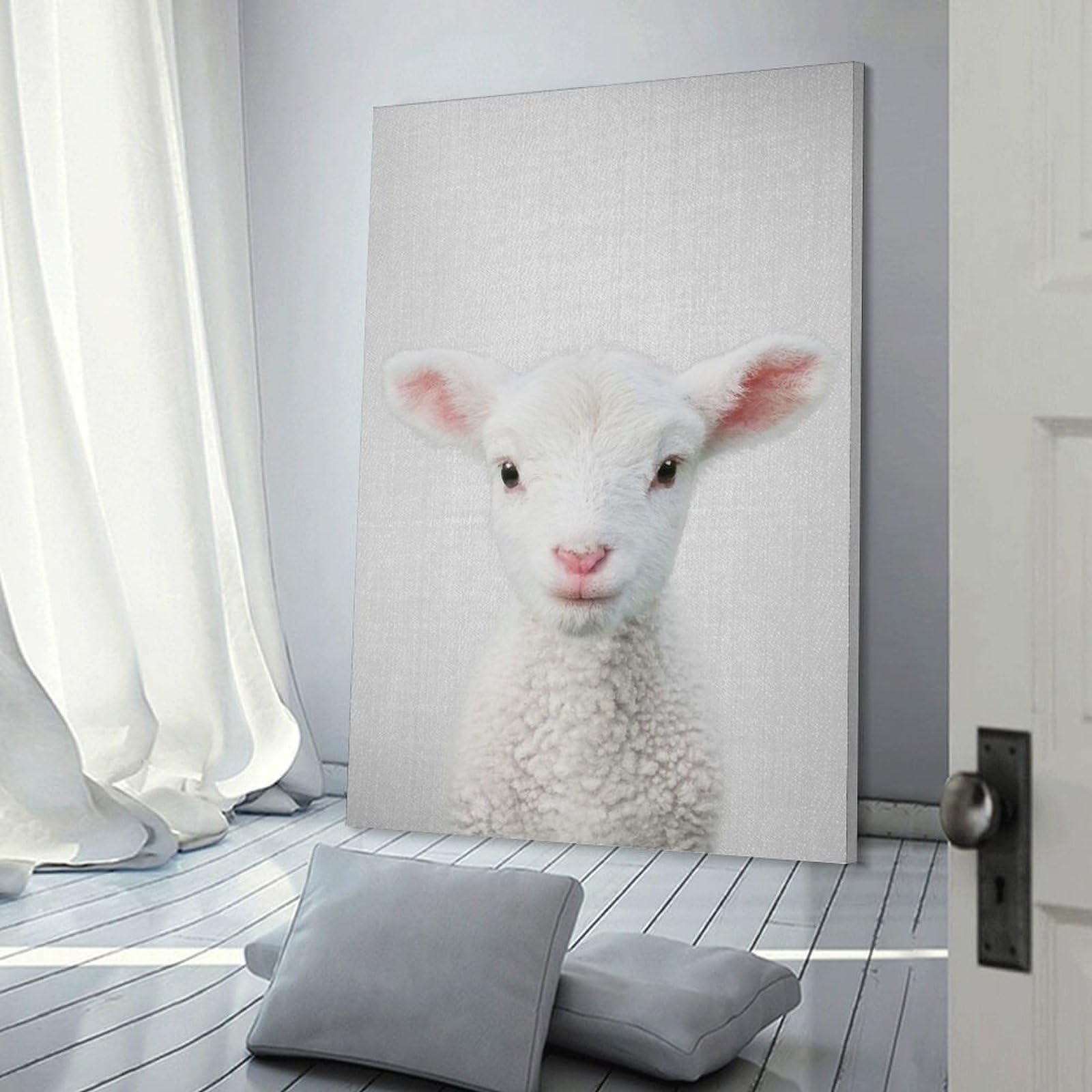 Junmoney Lamb Colorful Canvas Art Print 24x36inch(60x90cm), for Art Walls, Layered Displays Or Homes, Decorative Artwork with Flexible Styling