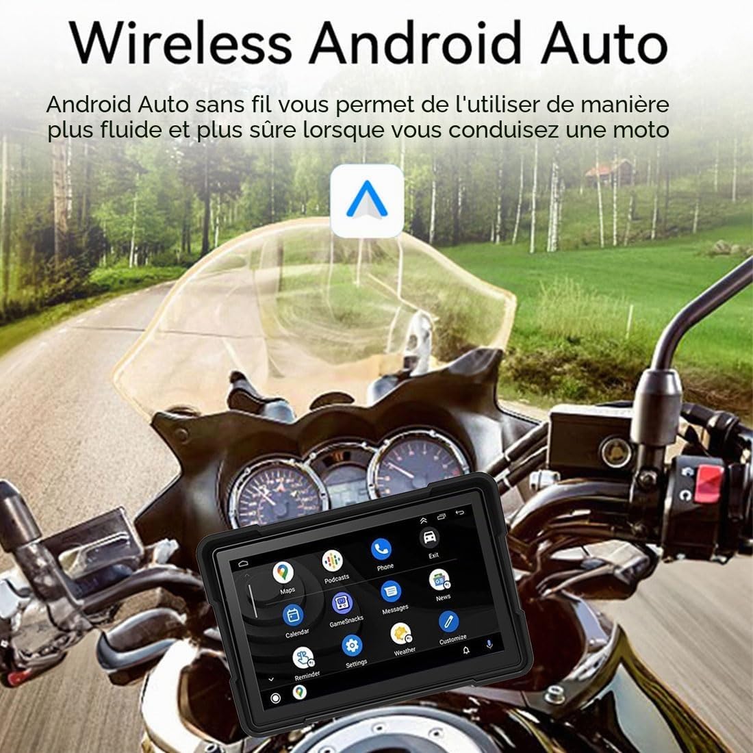 Écran Tactile Portable de 5 Pouces pour Moto, écran Tactile sans Fil CarPlay et Android Auto, Double Bluetooth, étanche IP66, Prend en Charge Siri et G-oogle Assistant