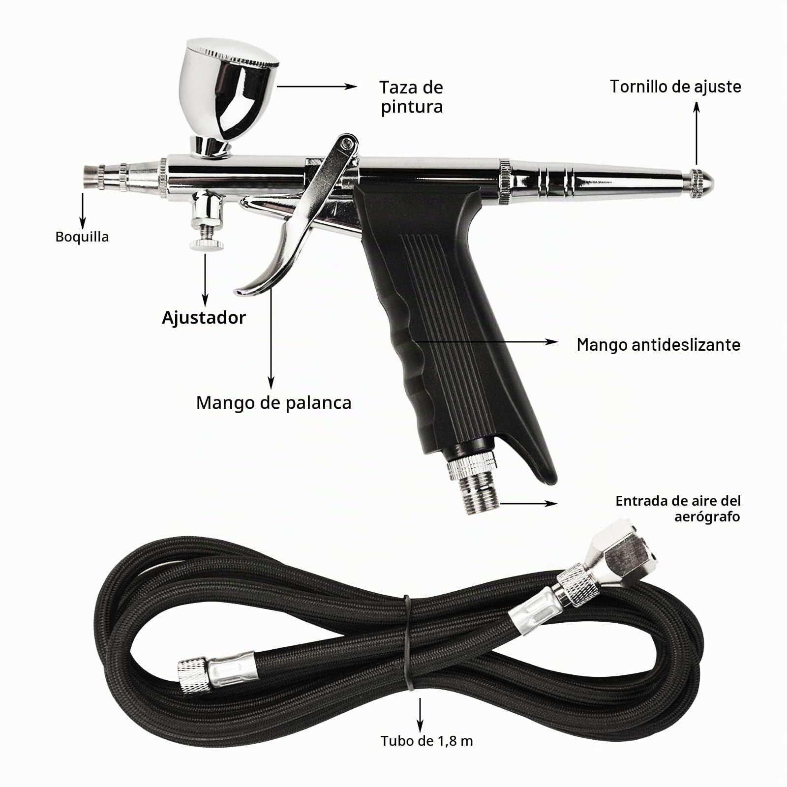 Juego de pistola aerógrafo, kit de pistola aerógrafo portátil de doble acción con boquillas de 0,2/0,3 mm/0,5 mm y taza de 3 cc/7 cc/11 cc, kit de pistola aerógrafo profesional