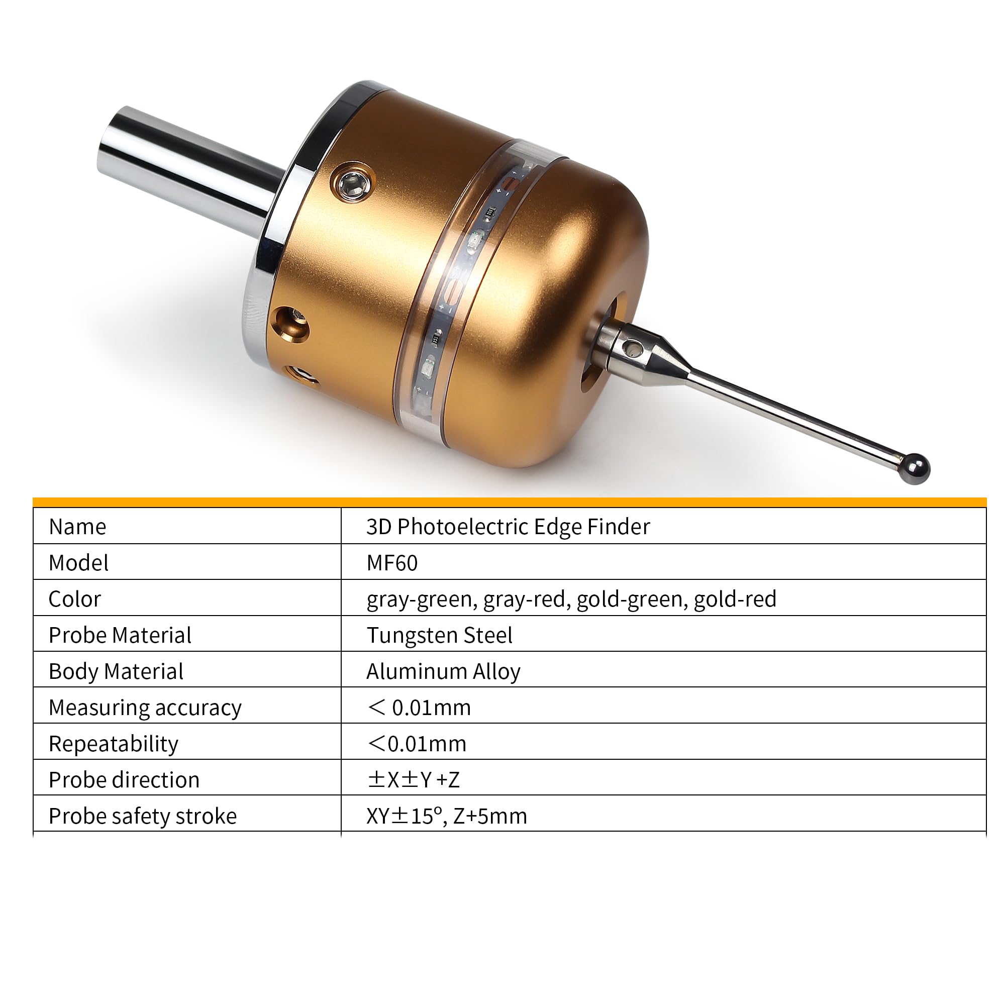 CNCTOPBAOS 3D-Licht-CNC-Kantenfinder zum Finden der Schreibtischmitte, hohe Präzision, 0,01 mm X, Y, Z-Achse, drei Koordinatenmessungen, Zentrierstange, CNC-Fräsmaschine, Sonde, Werkzeug,