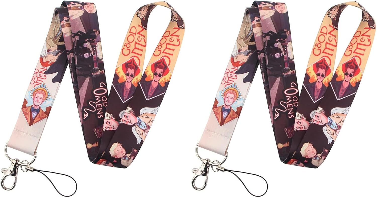 Pinstant Good Omens TV Show Angel Demon 17.7" Neck Lanyard Keychain Holder ID Badge Mobile Phone Pin Strap