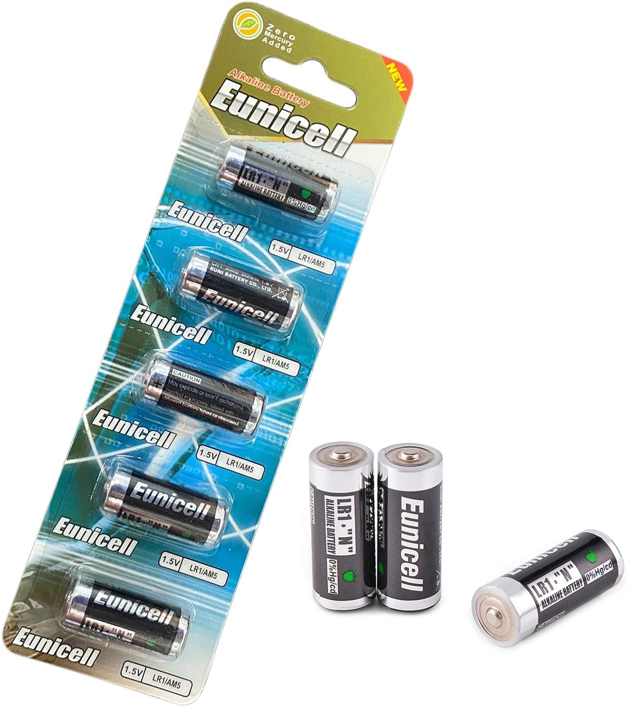 Hillflower 5 pcs LR1 E90 N MN9100 910A Card 0% Hg 1.5V Alkaline Light Prime Battery