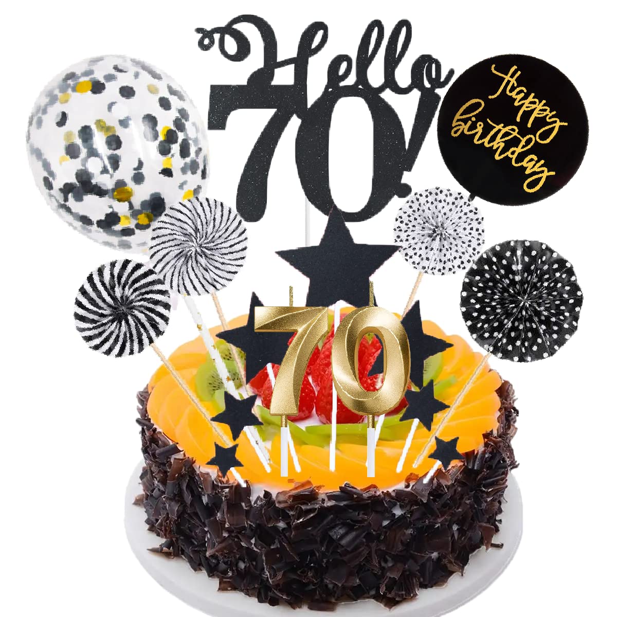 Happy Birthday 70. Geburtstag Kuchen-Deko – Roségold, Glitzernd, Inkl. Ballons & Konfetti