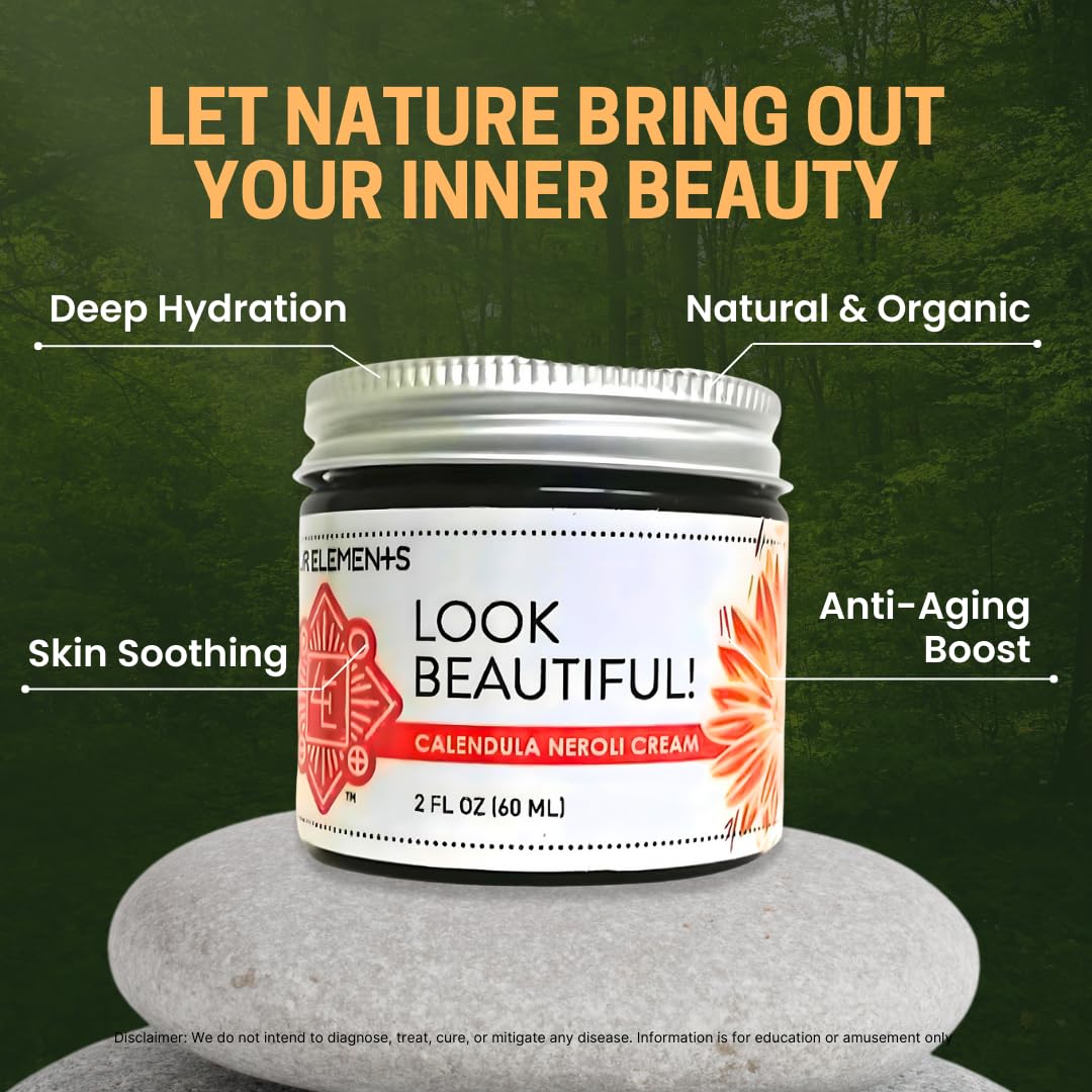 Four Elements 4E Calendula Neroli Cream 2 Oz | Organic Face Moisturizing Cream with Shea Butter & Essential Oils | Hydrating Skin care for Soft, Smooth Skin | Self-Care Gifts for Women