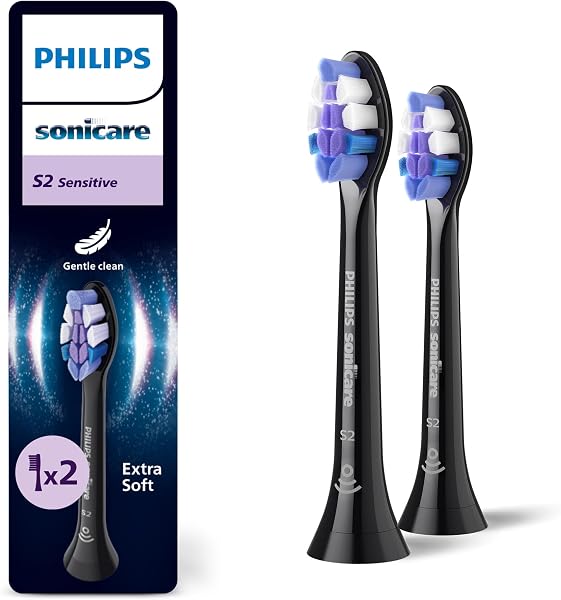 Philips Sonicare S2 Sensitive, oryginalne wymienne końcówki szczoteczki sonicznej, kolor czarny, dwupak, HX6052/88
