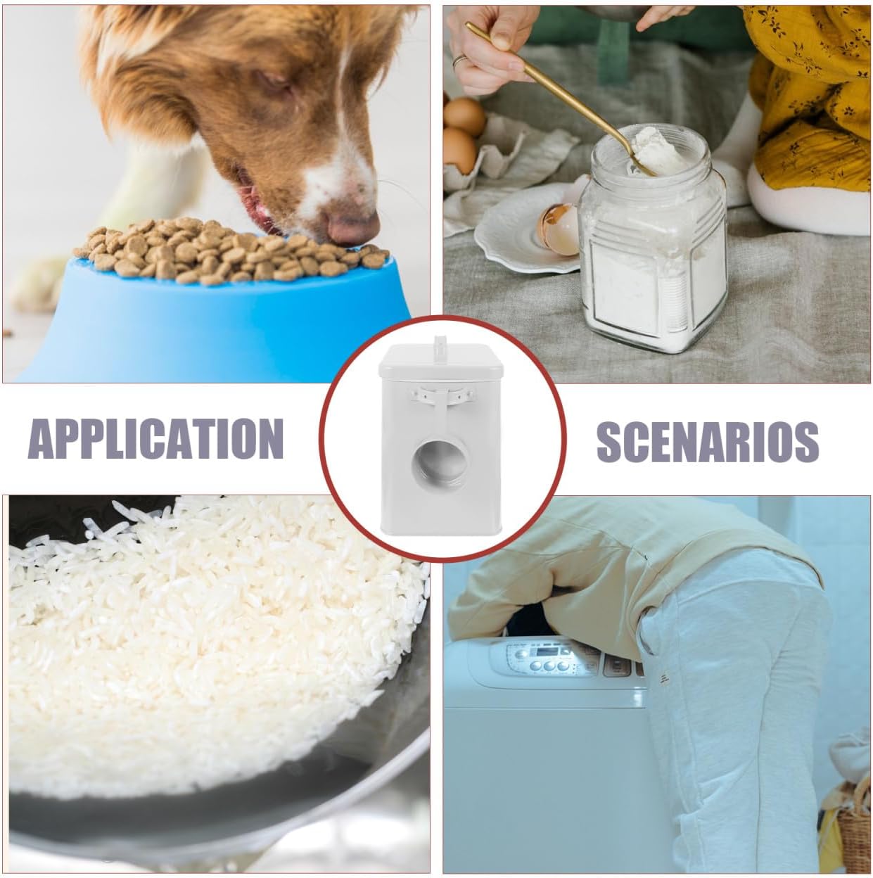 BESTOYARD Metal Storage Bucket with Lid and Scoop 10Lbs Airtight Food Canister for Pet Treats Laundry Powder Rice Snacks Kitchen Pantry Organizer 9.05X7.28X6.49In