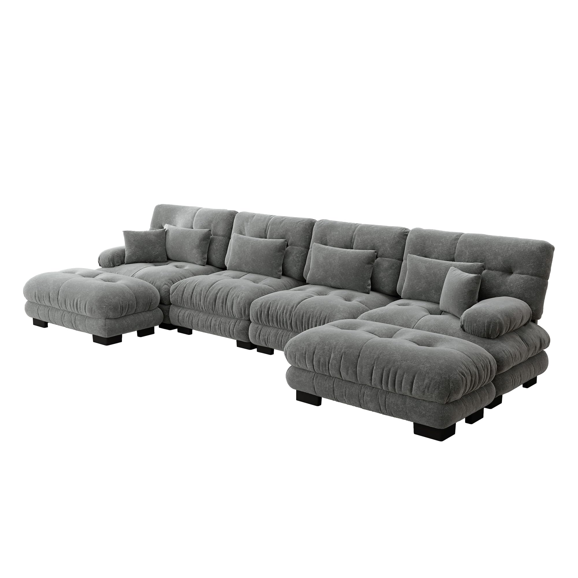 Bladez Canapé d'angle modulaire de luxe en forme de U - Canapé cloud surdimensionné pour salon, lit profond avec ottoman - Canapé chenille moderne gris - Taille XXL (Grey1)