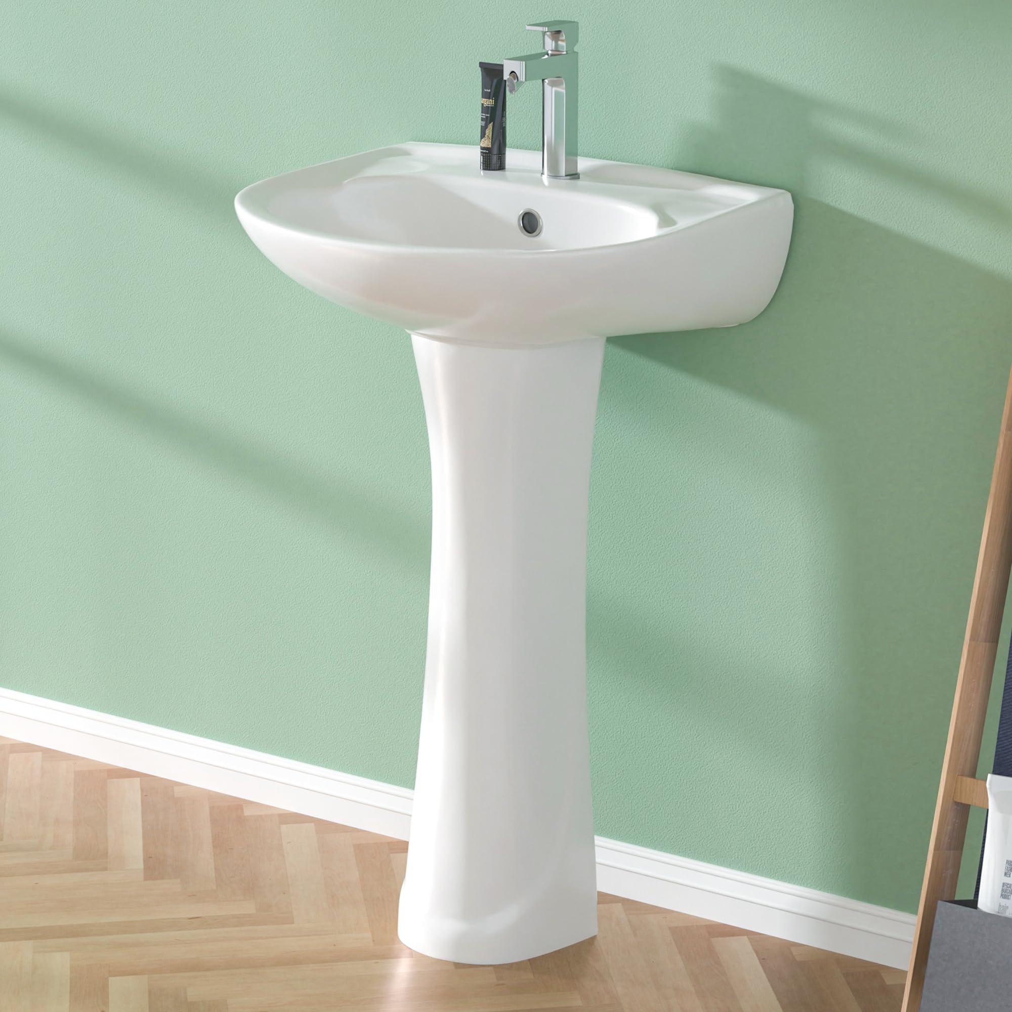 Miuara Pedestal Sink 20 Inch - White Ceramic Bathroom Sink With 1 Hole ...