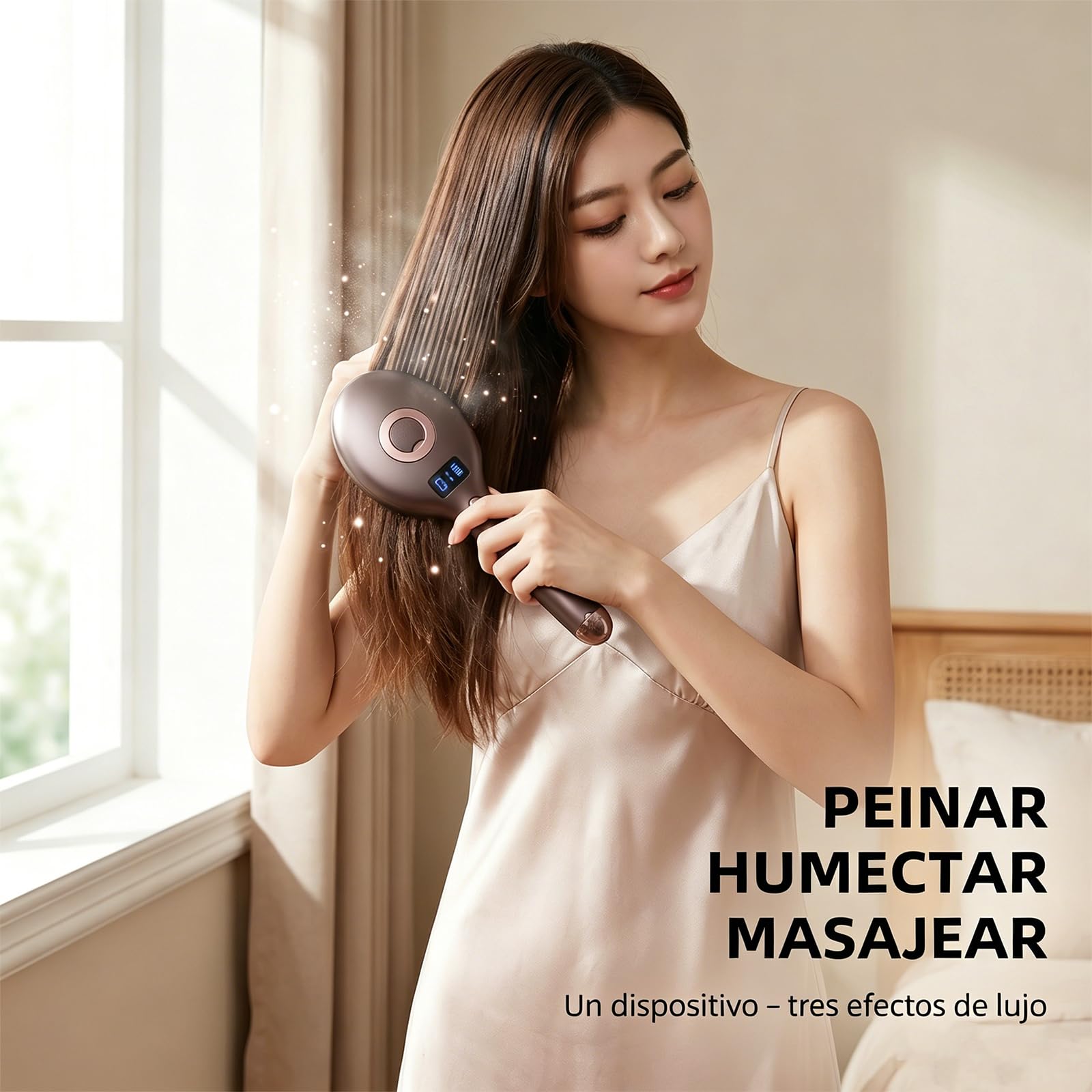 Electric Spray Air Cushion Massage Comb, Rechargeable Mist Hair Brush With Easy-Clean Design, Detang, Herramienta InaláMbrica PortáTil Para Alisar El Estilo Y (Negro)