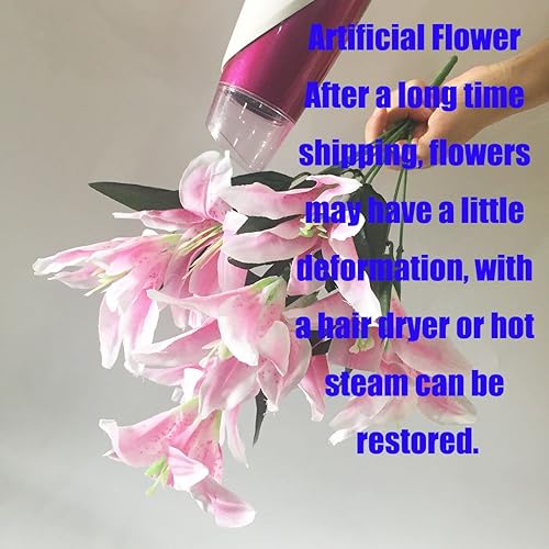 Miniatura 4 de Ramo de flores artificiales de lirio, 10 cabezas, flor de lirio artificial falsa para decoración de bodas, fiestas, casa, hotel, oficina, jardín,