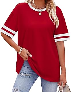 Womens T Shirts Loose Fit Short Sleeve Tees Crew Neck Color Block Summer Tops 2026 Fashion