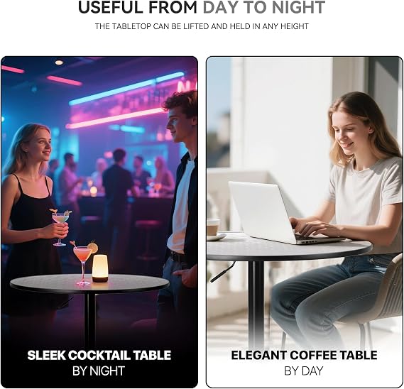 31.5 Inch Round Pub Table, Adjustable Height 27.5 - 36, Bar Height High Top for Dining Room, Kitchen, Patio or Bar, Metal Base, Silver