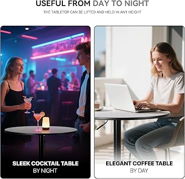 31.5 Inch Round Pub Table, Adjustable Height 27.5 - 36, Bar Height High Top for Dining Room, Kitchen, Patio or Bar, Metal Base, Silver
