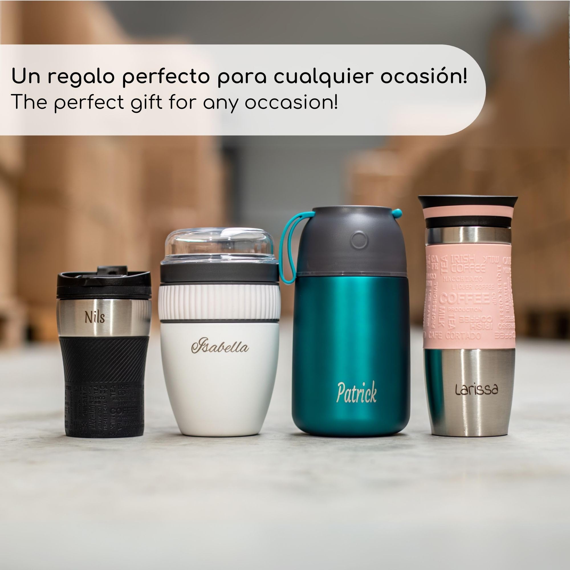 Milu Taza isotérmica con grabado - 450ml - ideas de regalos personalizados regalos de cumpleaños de navidad para hombres mujeres mamá papá novia
