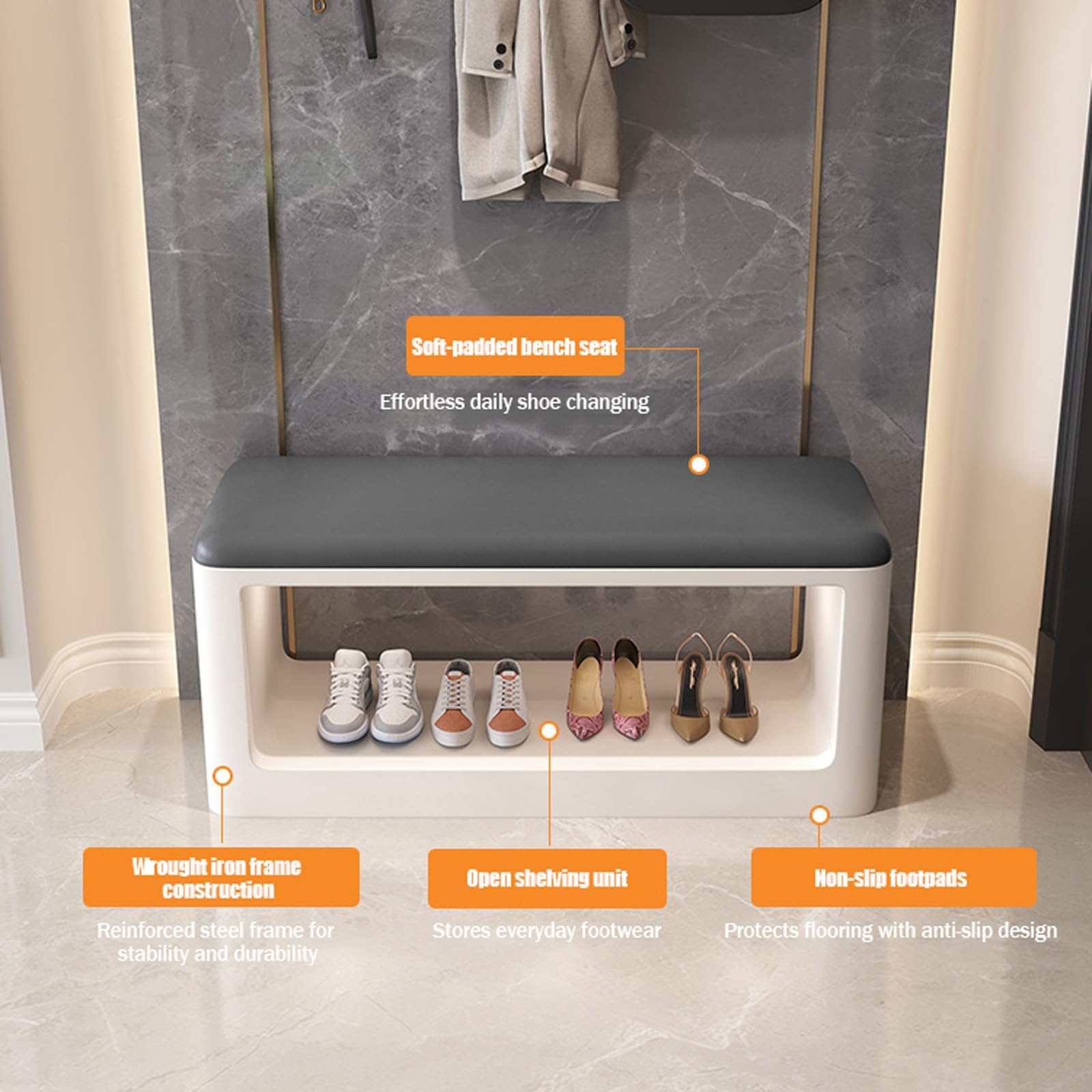 Banco de Entrada de Cuero con Asiento, Asiento de Ventana Banco de Zapatos para Baño Pasillo, Banqueta Tapizado Soporta hasta 330 LB