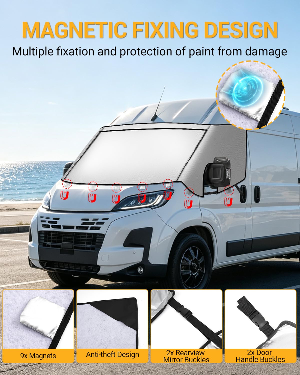 Ducato Funda Parasol para Parabrisas con Cremallera | Funda de Protección Térmica, con Malla de Privacidad, Compatible con P-eugeot Boxer C-itroen Relay X250/290