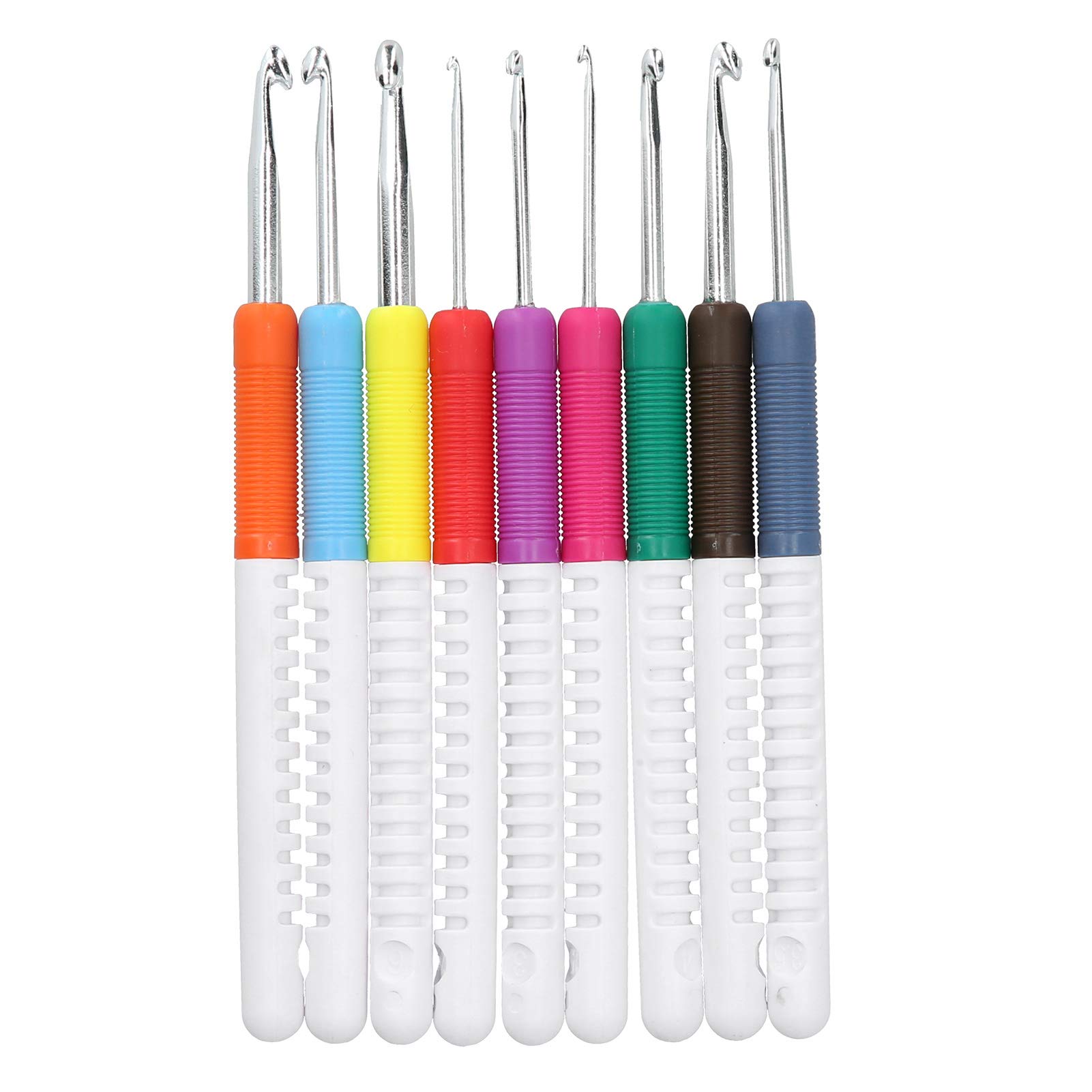 Fdit 9Pcs Standard Size Blunt Needles Yarn Knitting Plus Crochet Hooks Set Ergonomic Handle Colorful Multiple Choices Crochet Hooks Needles for Arthritic Hands