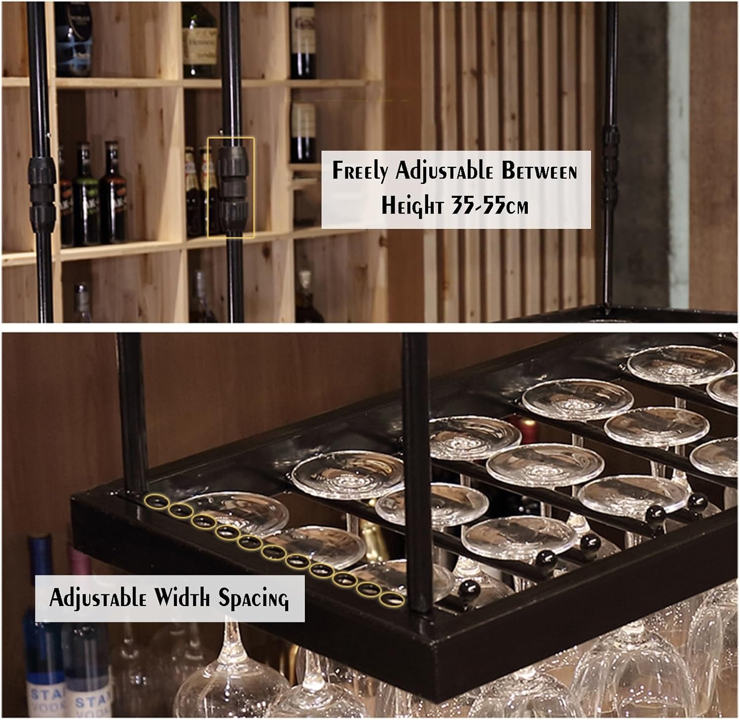 Ceiling Wine Glass Rack,Adjustable Wine Holder Cabinet,Wine Glass Drying Rack,Ceiling Mounted Wine Bottle Holder Champagne Glass Rack Bar Home (Color : Black, Size : 50cm)