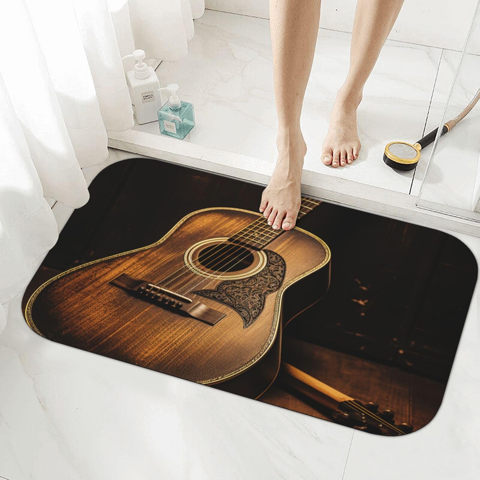 Tapis de bain en terre de diatomée style guitare rock 50x80cm