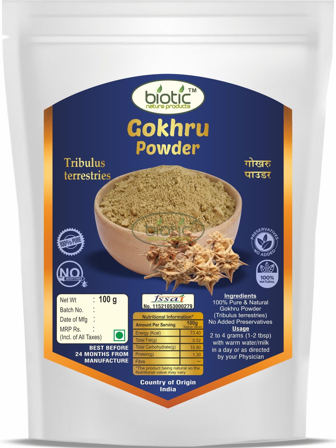 Natural Gokhru Powder 100gm - Tribulus Terrestris or Men - Gokshura Powder Organic - Gokharu Churna (100g)