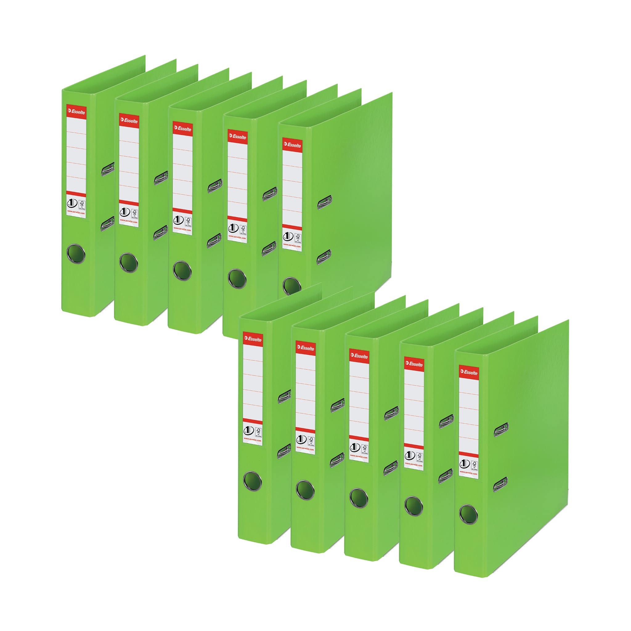 Esselte No.1 Vivida Narrow Lever Arch File A4 52 Mm Green 2 Rings 624073 Polypropylene Portrait Pack Of 10