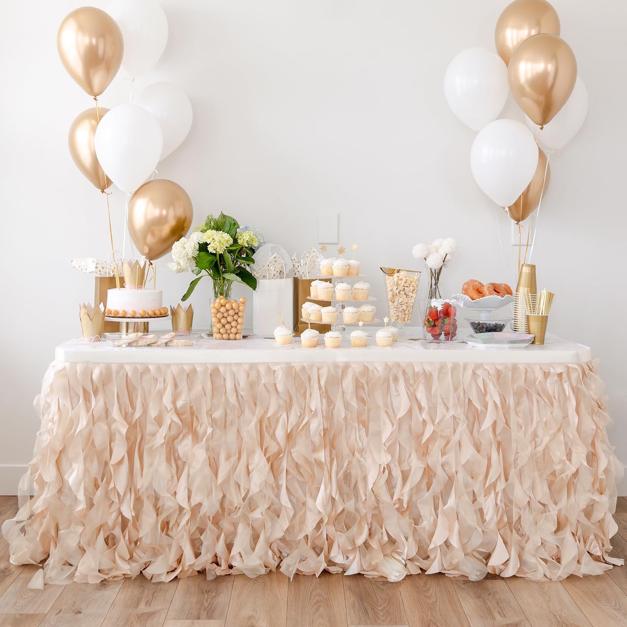 Bluekate Champagne Gold Table Skirt. 9ft Skirt with Double Layer Organza! Wedding Decorations Rustic Theme, Graduation, Gold Party Decorations. Tutu Table Skirts for Rectangle Tables 9ft
