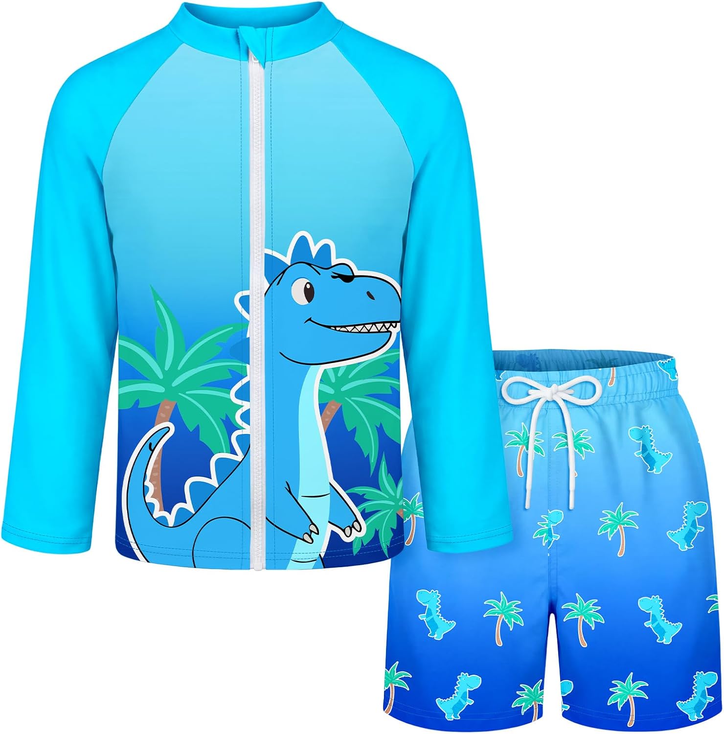 Boys Rash Guard Swimsuit and Swim Trunks Set 2 Piece Boys Bathing Suit Long Sleeve Zip Swim Shirt with Trunks 3-8 Years