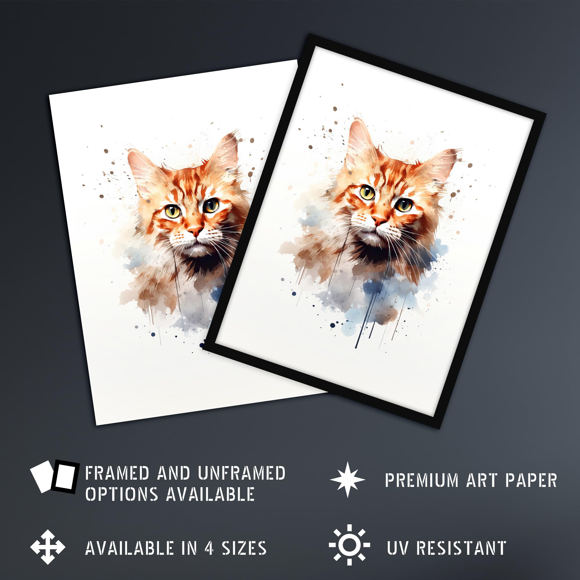 Artery8 Ginger Orange Cat Lovers Gift Watercolour Pet Portrait Painting Artwork Large Wall Art Poster Print Thick Paper 18X24 Inch - Image 2