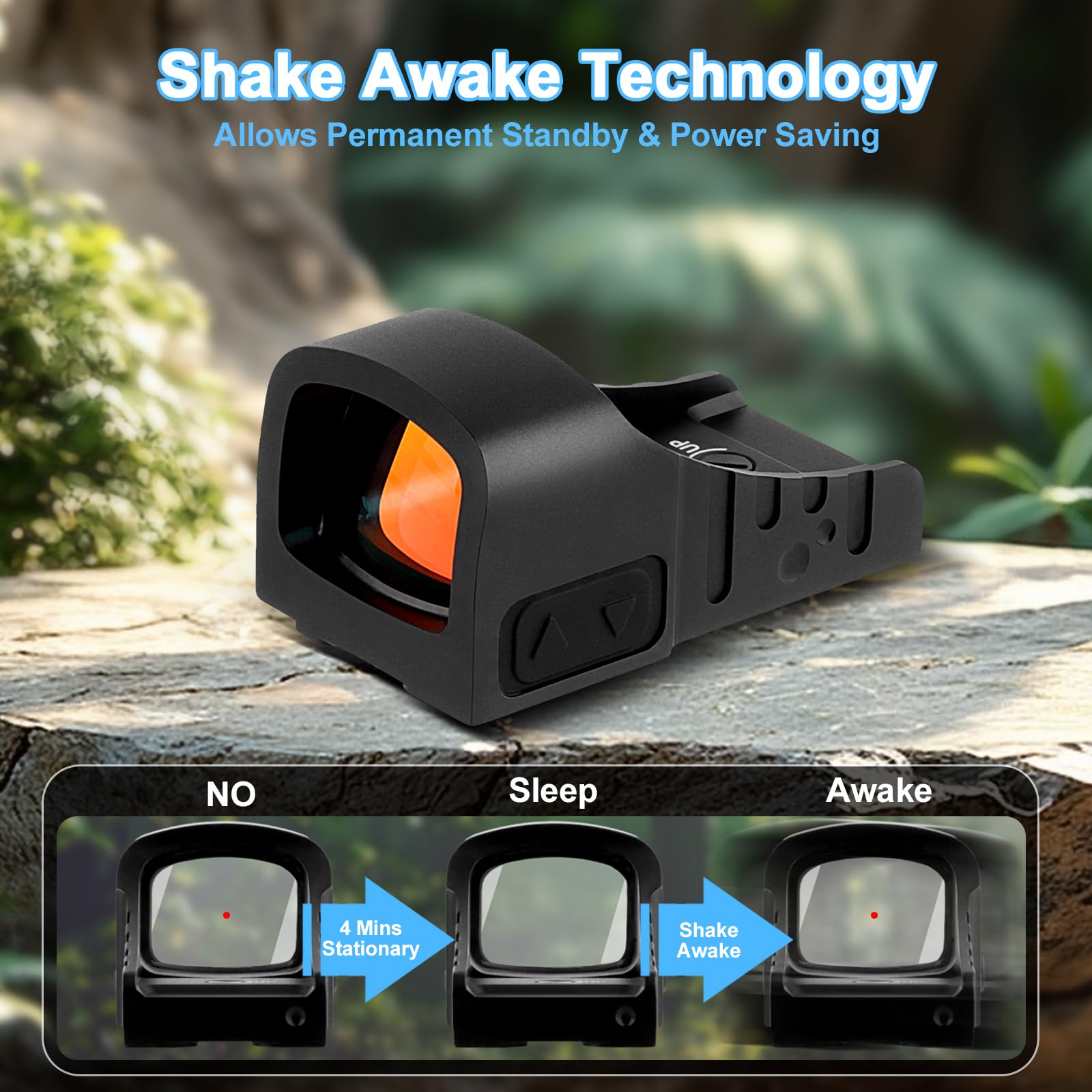 Mirino a punto rosso reflex Optics compatibile con GL MOS, mirino a punto rosso con attivazione Shake Awake da 3 MOA, mirino inferiore Co-Witness da 1/3, impermeabile IPX-7, antiurto 1500G.
