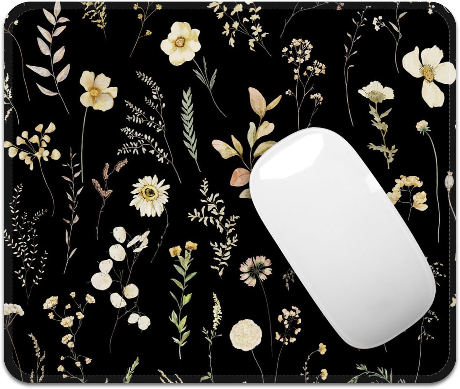 FROGIGO Mouse Pad with Stitched Edges - Dark Floral Mousepad for Women, 9.25 x 7.75 inch Washable Square Desk Pad, Non-Slip Rubber Base, Office Home Laptop Accessories - Midnight Botanical