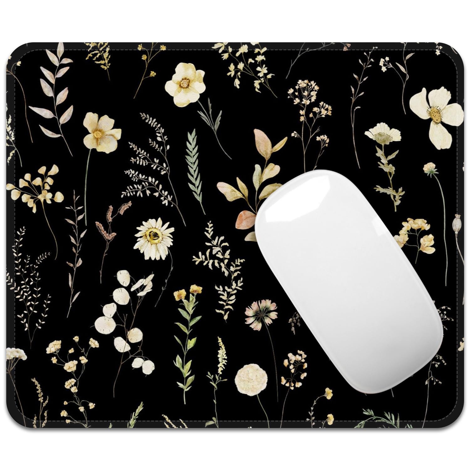 FROGIGO Mouse Pad with Stitched Edges - Dark Floral Mousepad for Women, 9.25 x 7.75 inch Washable Square Desk Pad, Non-Slip Rubber Base, Office Home Laptop Accessories - Midnight Botanical