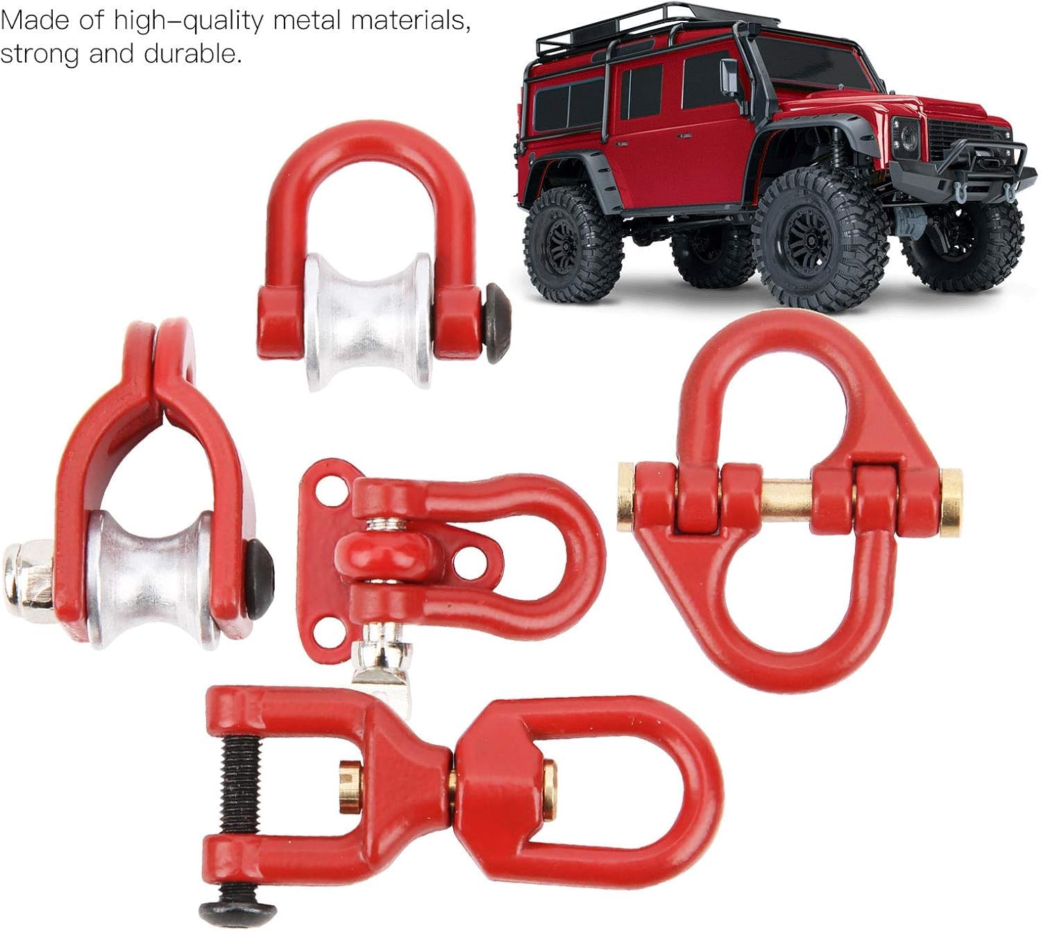 RC Metalowy hak do przyczepy Symulacja przyczepy Klamra do holowania Narzędzie do dekoracji Nadaje się do części modelu AXIAL SCX10 D90 (czerwony)