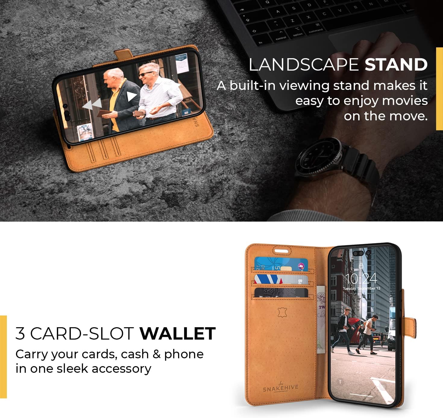 Snakehive Leather Wallet for iPhone 14 Pro Max | Genuine Leather Wallet Phone Case with Card Holder | Flip Folio Case/Cover with Stand | Compatible with iPhone 14 Pro Max | (Bottle Green)