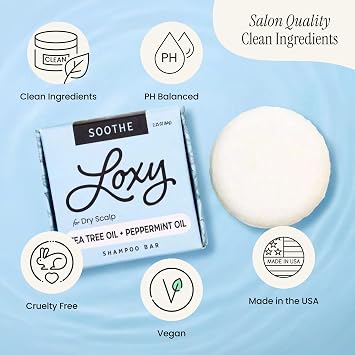 Loxy Soothe Shampoo Bar Soap for Dandruff, Dry, Itchy Scalp - 2.25 oz | Peppermint, Lime Oil , Tea Tree Oil, Paraben and Silicone Free, Vegan & Cruelty Free, Zero Waste, Made in USA