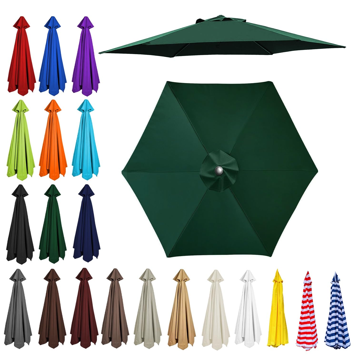 2m/2.30m/2.5m/2.7m/3.0m/3.5m Replacement Parasol Canopy, Garden Umbrella Replacement Top Cover, 6/8 Arms Umbrella Cloth Fabric for Sunshade, Water Resistant, Fits Various Frames(Dark green,8ribs:2.8m/