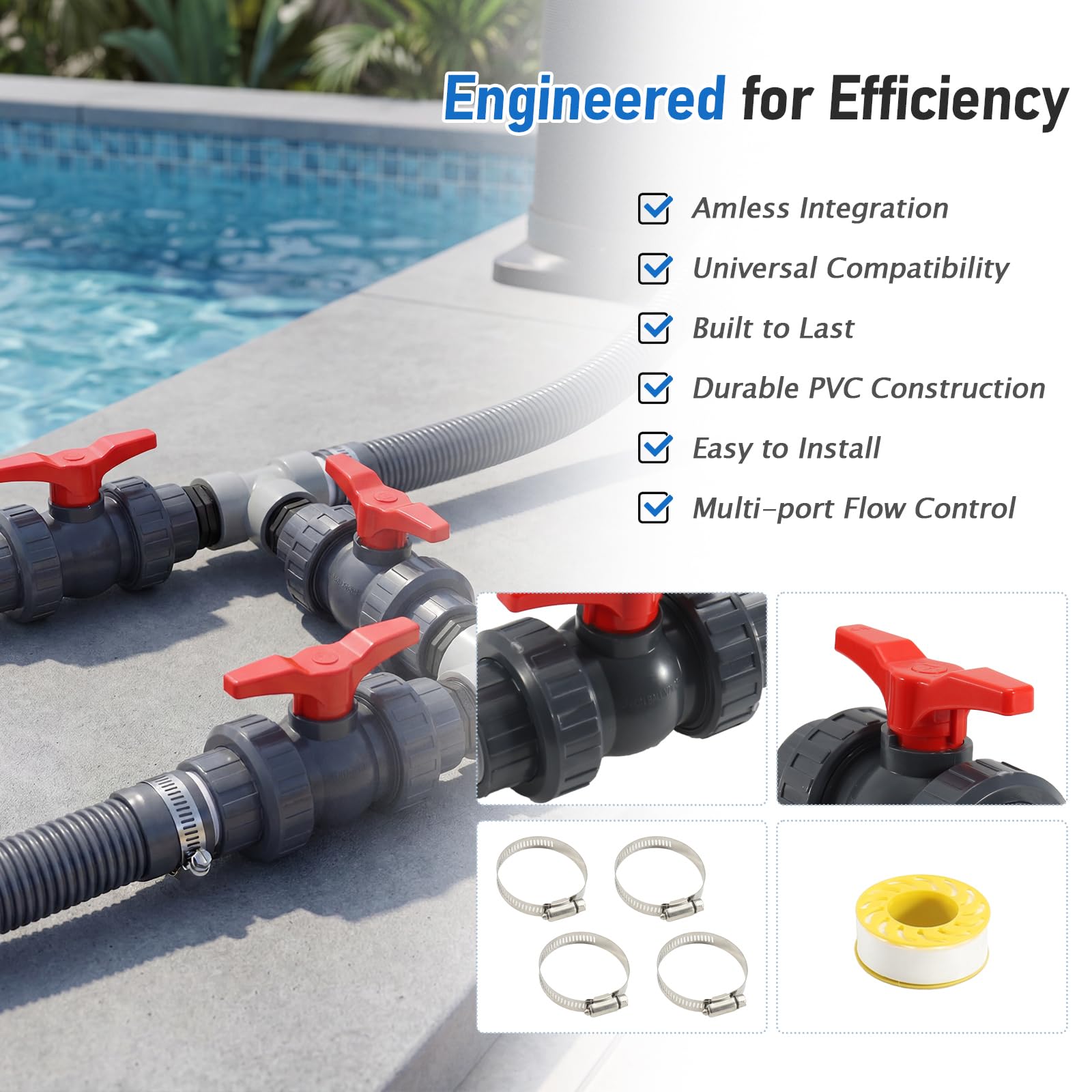 Set di Bypass per Piscina Pompa di Calore, Kit Bypass per Piscina 32/38mm, Set di Collegamento per Pompa di Calore mit Dichtband, Controllo dell'Alimentazione dell'Acqua