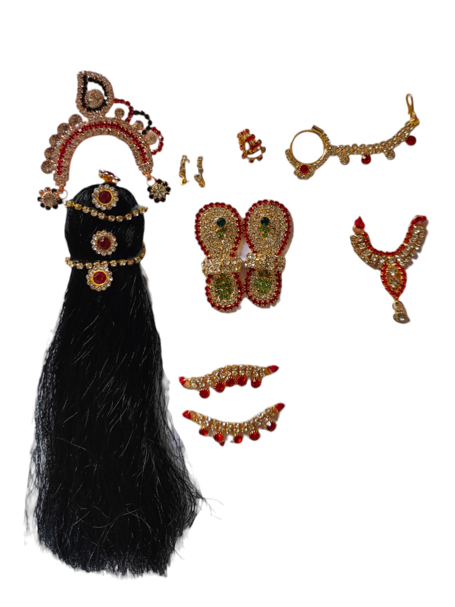 MATA Rani ji Beautiful Ornaments for Navratri/Complete Shringaar Set – Radha Rani's Adjustable Iskcon Style Hair for Idols Shringar Accessory (Set of 9) (for Idol 0 to 4 No.)-picture-25