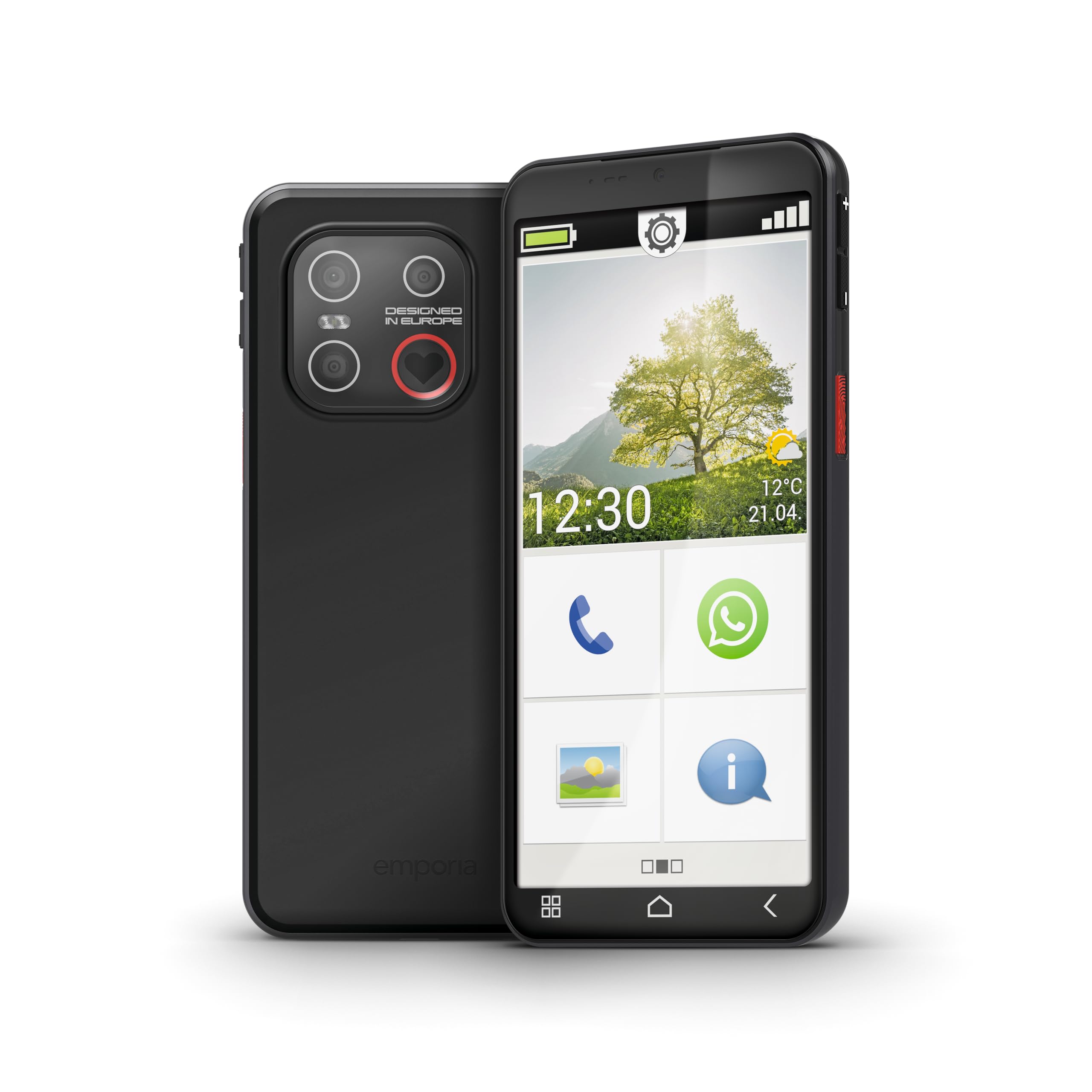 emporiaSMART.7mini Senioren-Smartphone ohne Vertrag, Android 15 Handy mit Notruftaste, 5,45" Touchdisplay, NFC, Fingerabdrucksensor, Hörgerätekompatibel, Kompakt & Leistungsstark, Schwarz
