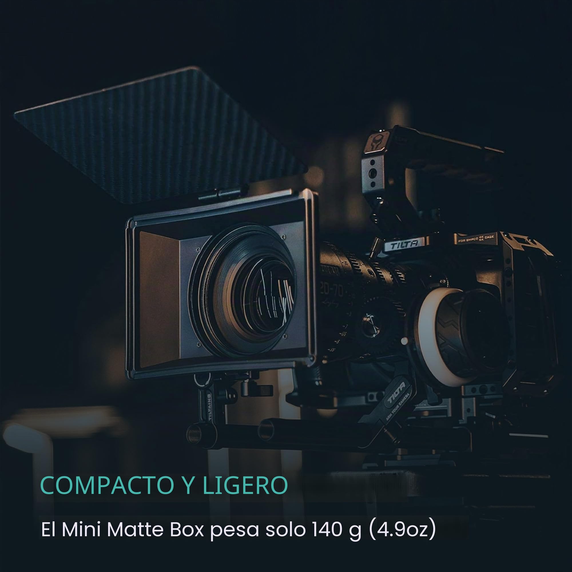 Tilta Mini Matte Box Caja Mate 4x5.65 Marco de Filtro para cámaras DSLR sin Espejo, con Anillo Adaptador de Lente de 67 mm/72 mm/77 mm/82 mm Soporte de Varilla de 15 mm Ligero MB-T15