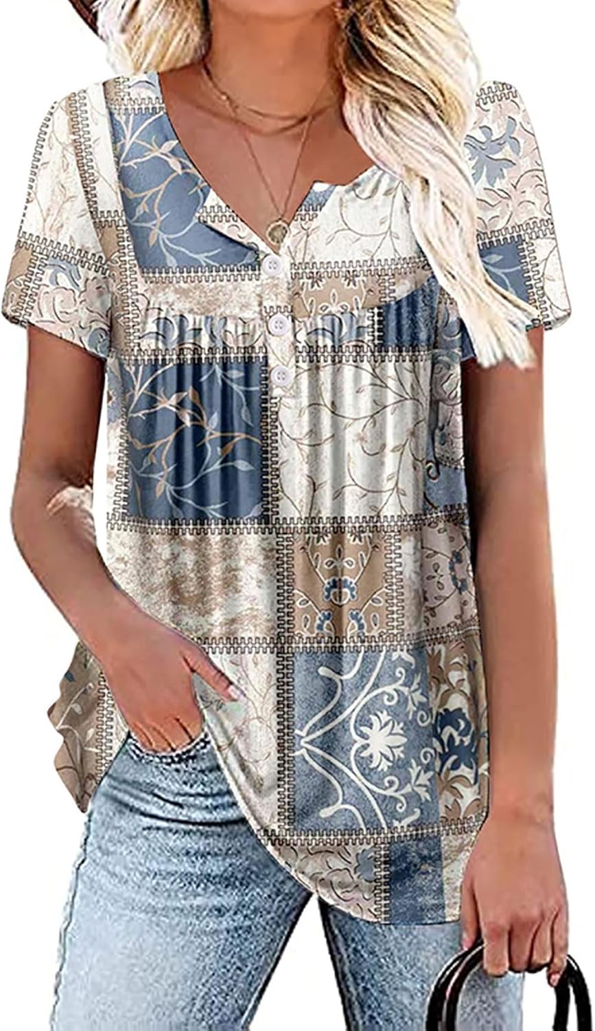 Womens Summer Plus Size Tops Blouses Short Sleeve Shirts Lace Pleated Tunic Tops M-4XL - Image 3