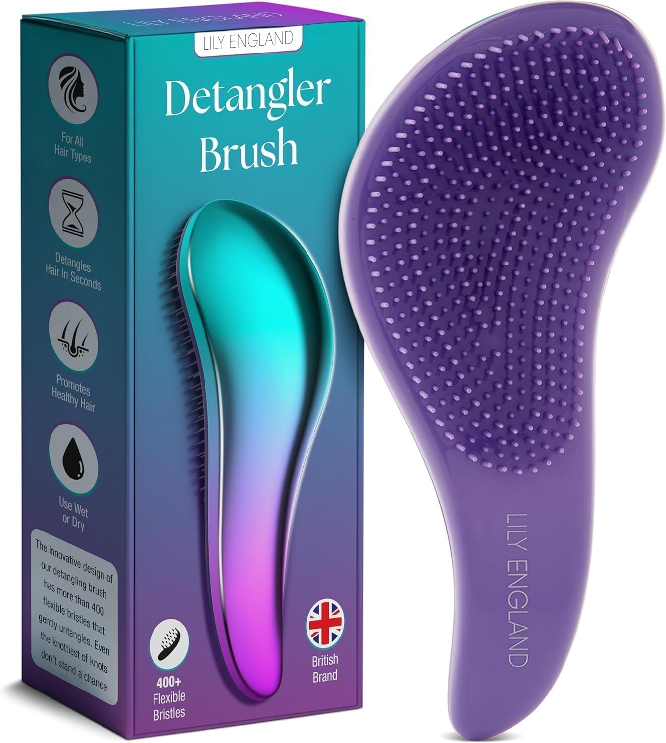 Lily England Detangling Hairbrush - Detangler Hair Brush for Women and Kids - Perfect for Wet/Dry/Fine/Thick Hair - Ombre