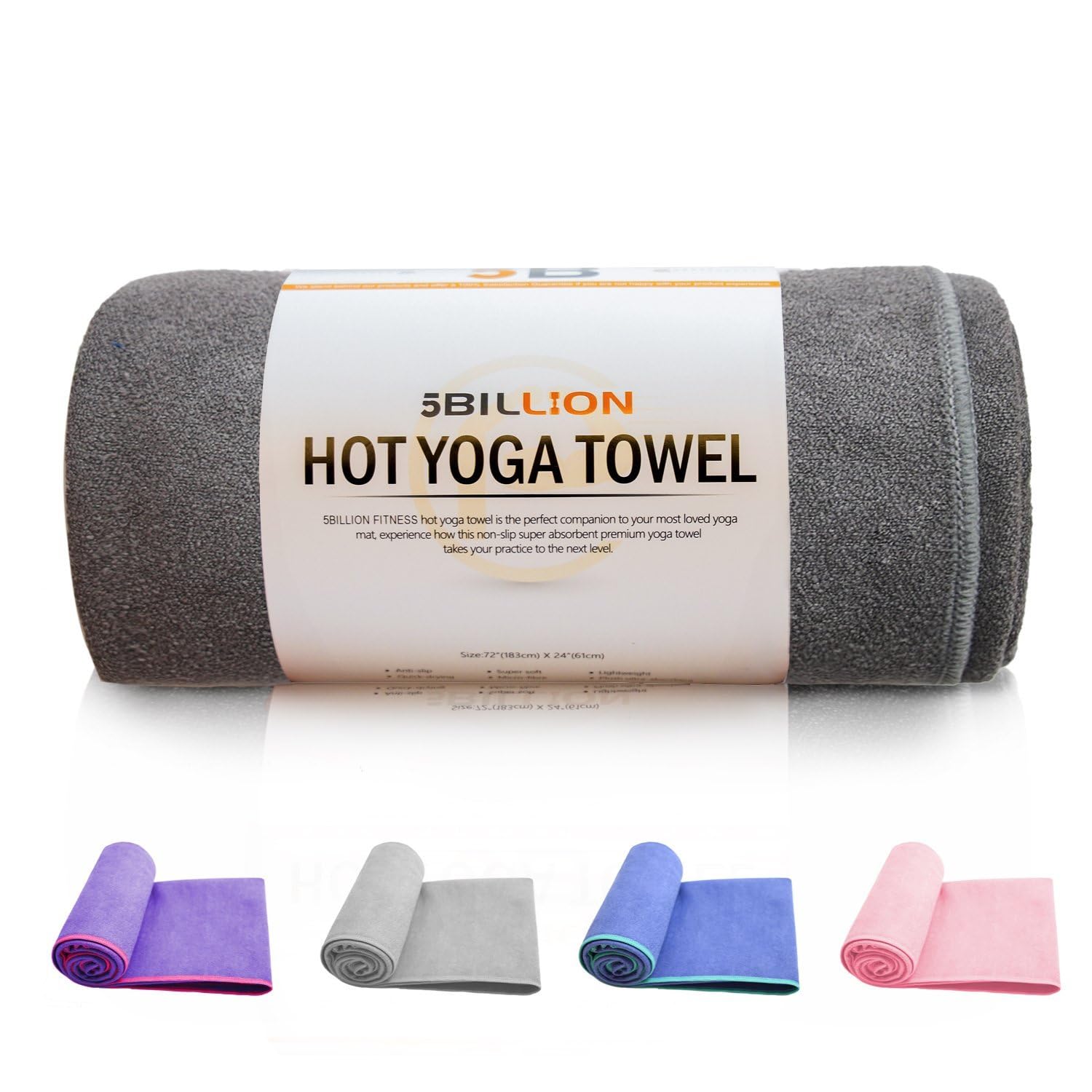 Microfiber Yoga Towel for Yoga Mat 24x72 inch,61 x 183cm Hot Yoga Towel, Non Slip Yoga Mat Cover Towel, Super Absorbent, Machine Washable, Fast Drying - Free Carry Bag (Grey)