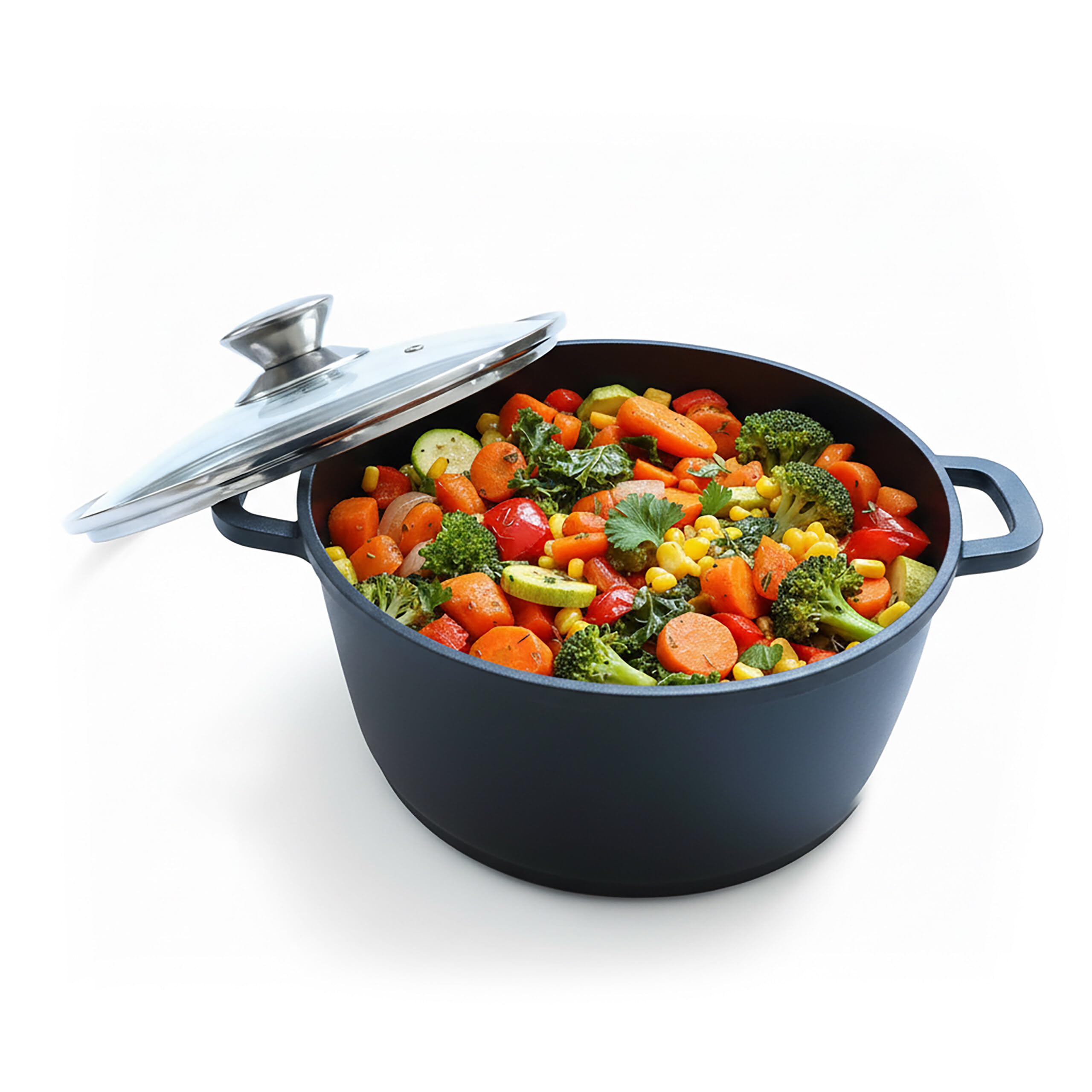 Cazuela para guisar con tapa de cristal Relaxdays de aluminio fundido negro para inducción